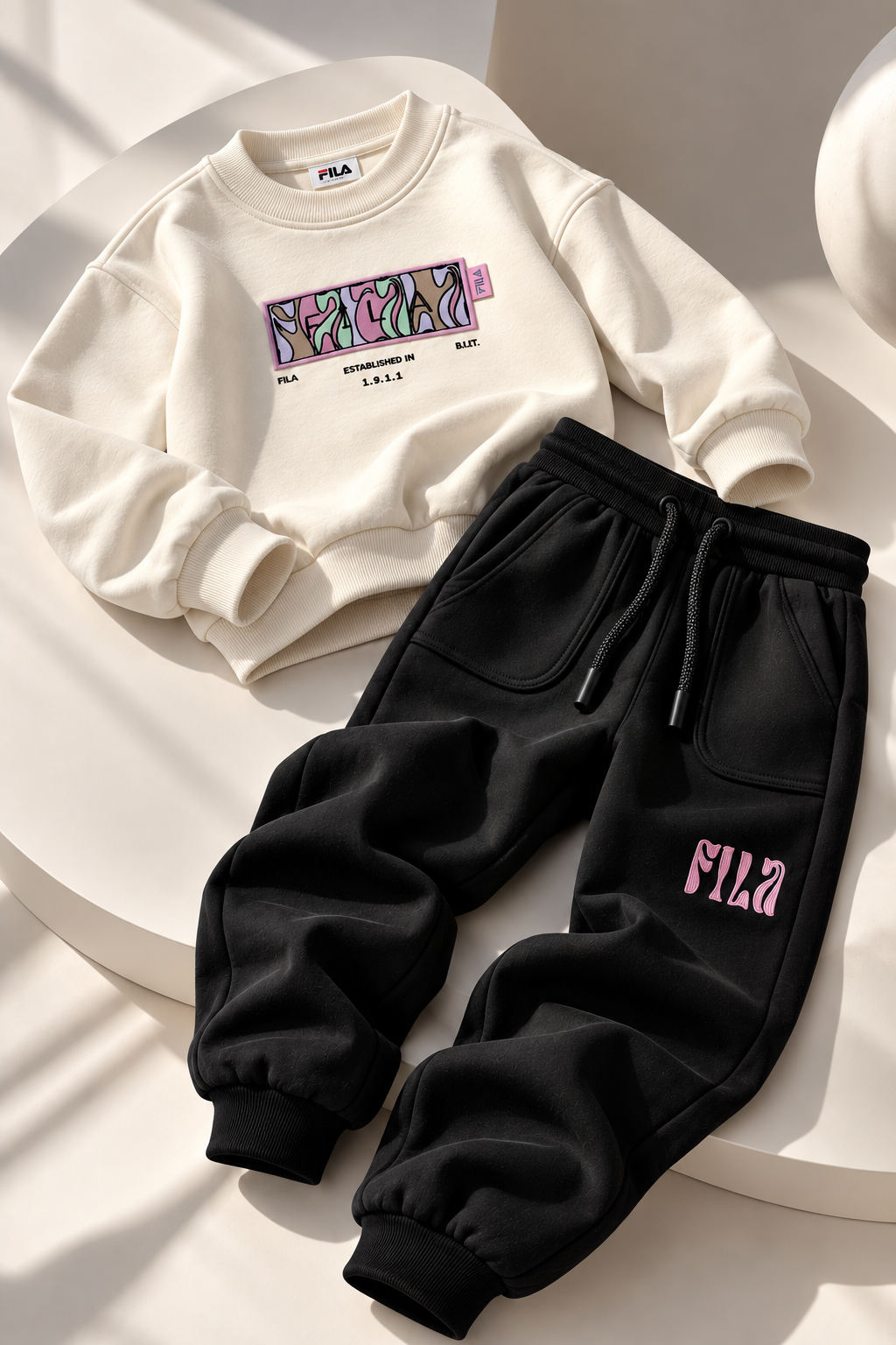 חליפת פוטר FILA לבנות סווטשירט קרם ושחור מידות 2-8 – תמונה 5