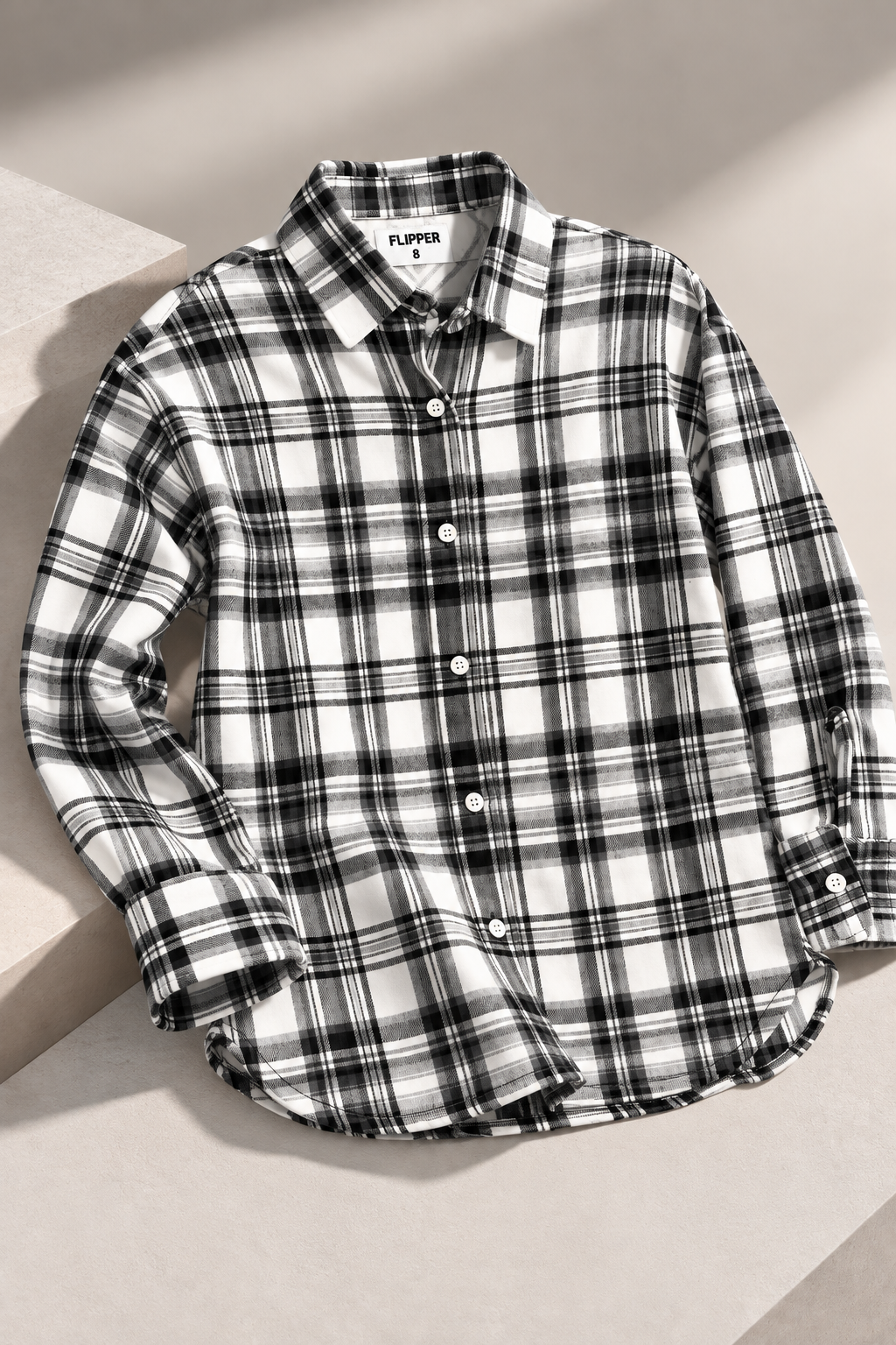 חולצת פלנל משובצת לבנות בצבע לבן – סלינה אוברסייז – תמונה 2