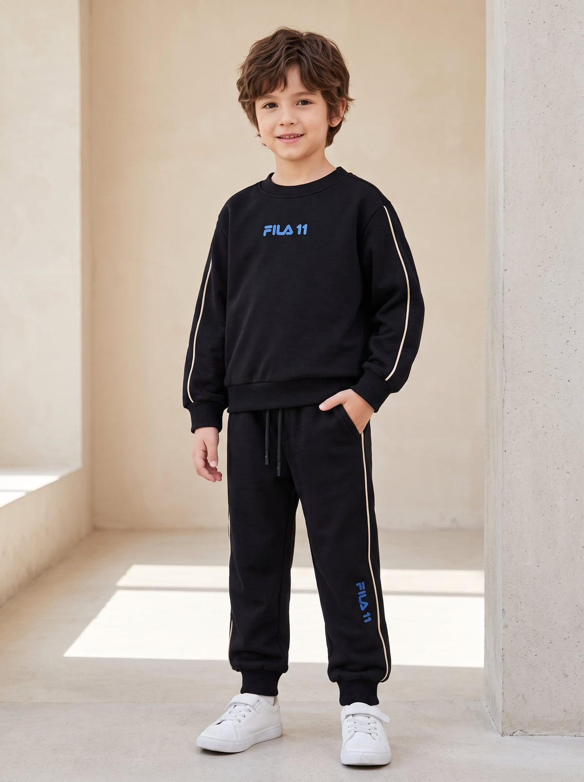 סט פוטר ניקי FILA לבנים בצבע שחור - חליפת פוטר קפוצון דגם 122019461 - תמונה 3