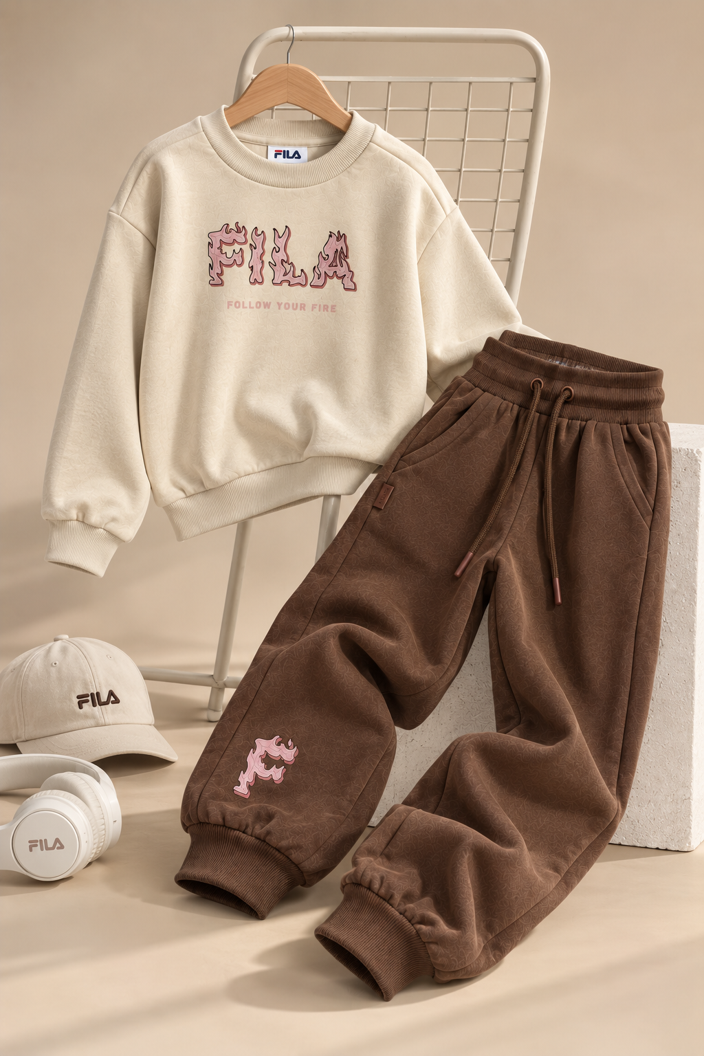 חליפת פוטר FILA לבנות קרם מידות 2-10 – תמונה 2