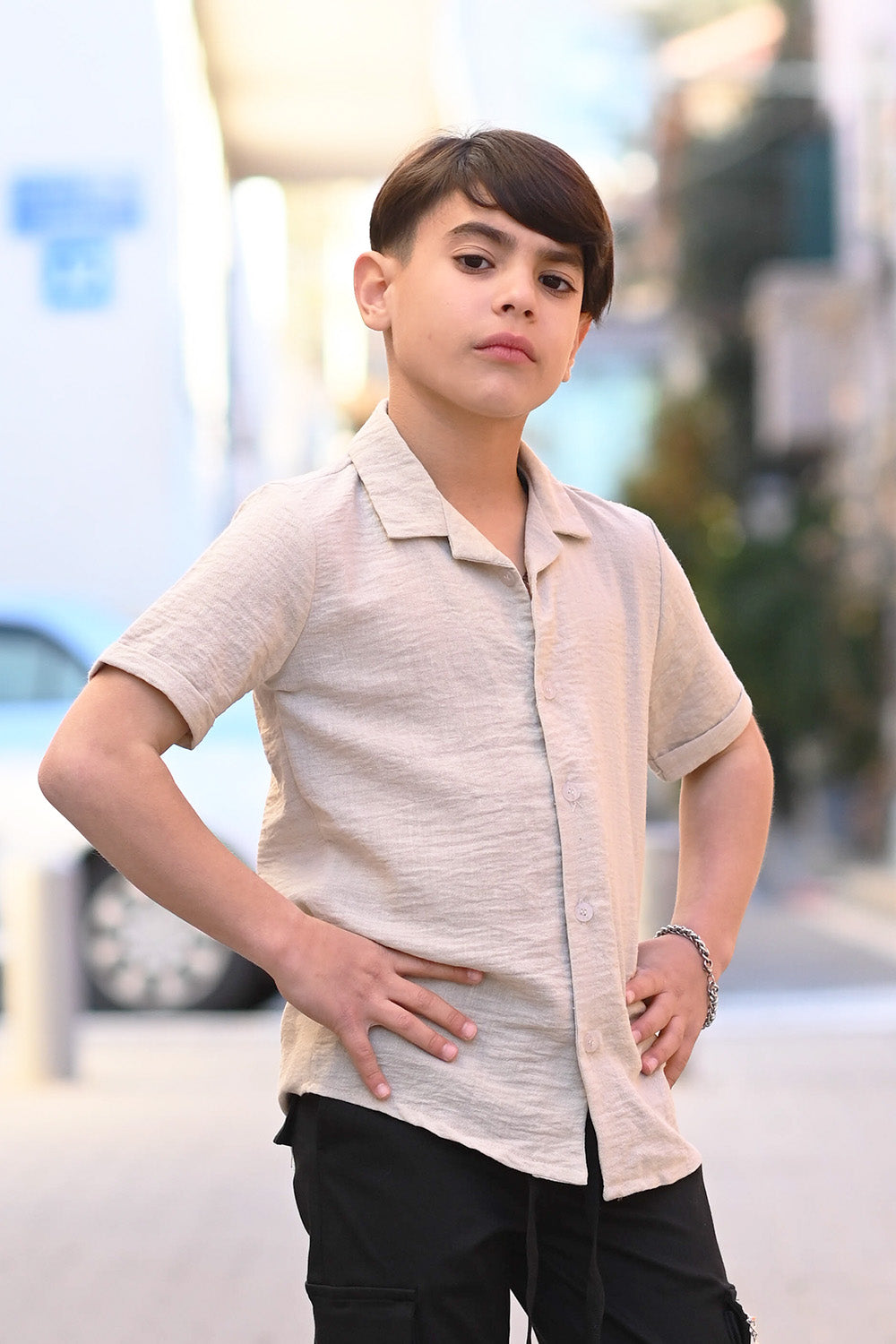 חולצת פשתן מכופתרת רום