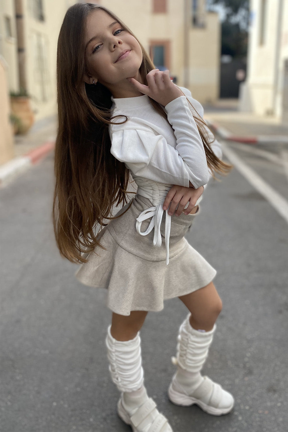 חליפת חצאית סריג